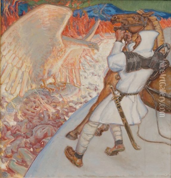 Lemminkainen At The River Of Fire Oil Painting - Akseli Valdemar Gallen-Kallela