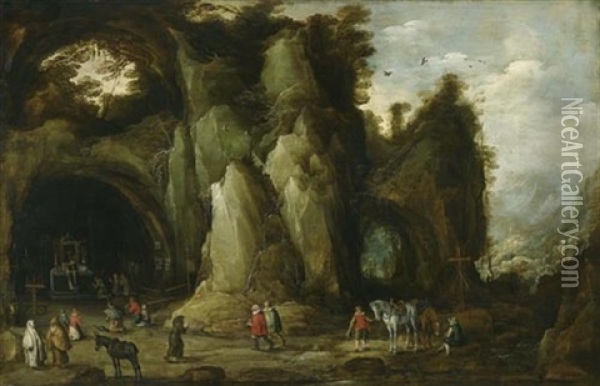 Gottesdienst In Einer Grotte Oil Painting - Joos de Momper the Younger