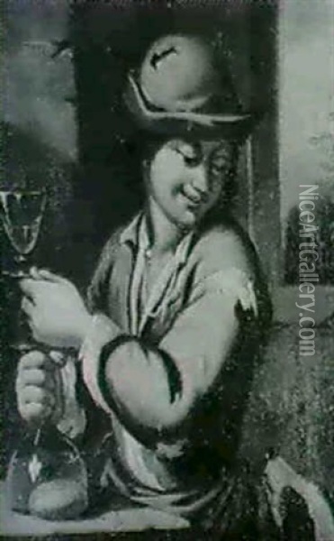 A Young Peasant Boy Holding Wine Oil Painting - Antonio Mercurio Amorosi