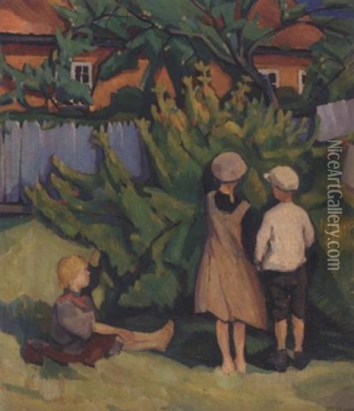 Barn Plukker Frukt Oil Painting - Otto Emil Johansen