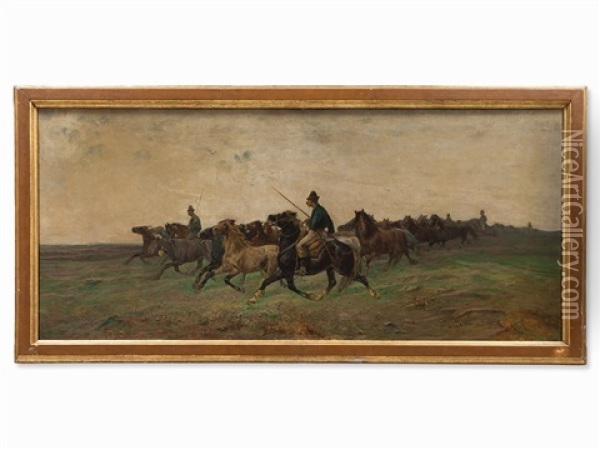 Horse Drovers In The Steppe Oil Painting - Giuseppe Raggio