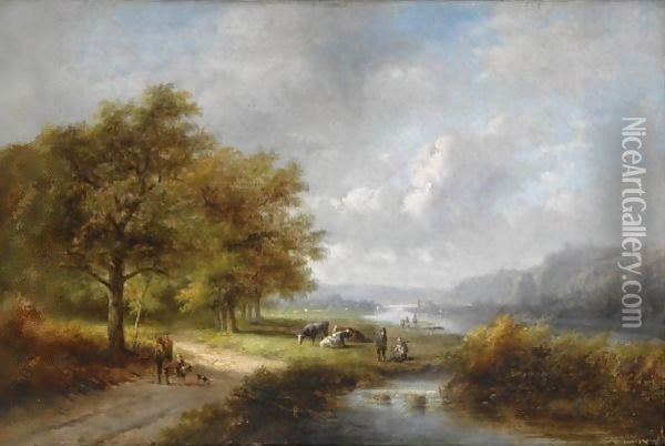 A Traveller In A Wooded Landscape Oil Painting - Jan Evert Morel