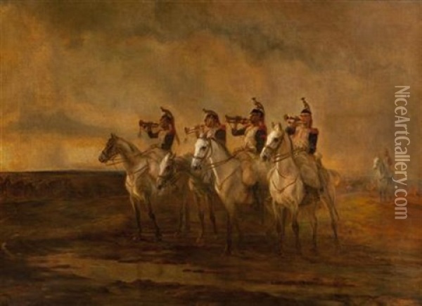 On The Morning Of Waterloo The Cuirassiers Last Reveille Oil Painting - Elizabeth Southerden (Lady Butler) Thompson