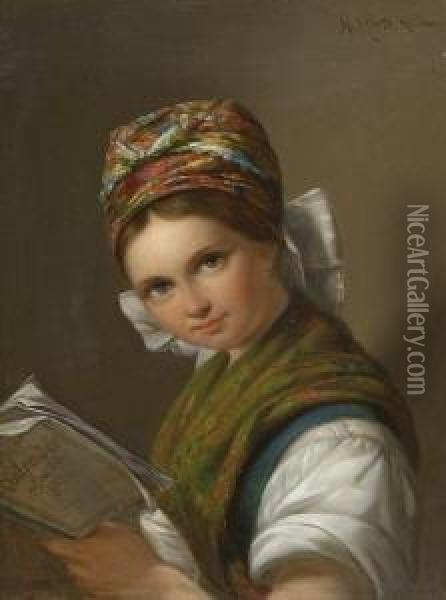 Junge Frau Mit Kalender. Oil Painting - Heinrich Merte