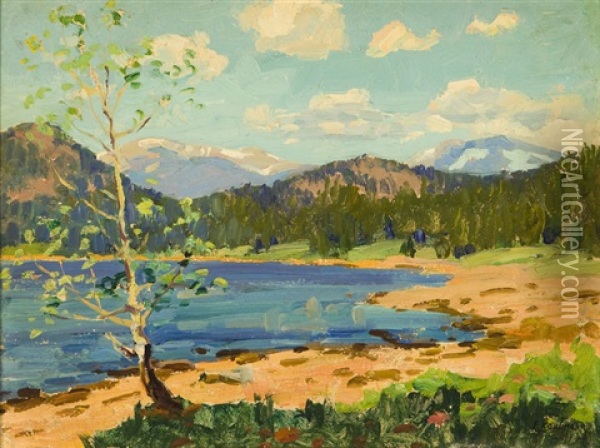 Lake In A California Landscape Oil Painting - Ferdinand Kaufmann