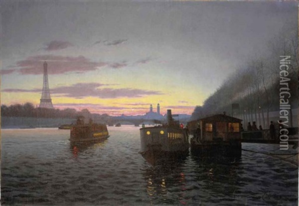 Les Bords De La Seine A Paris Oil Painting - Eugene H. Frey