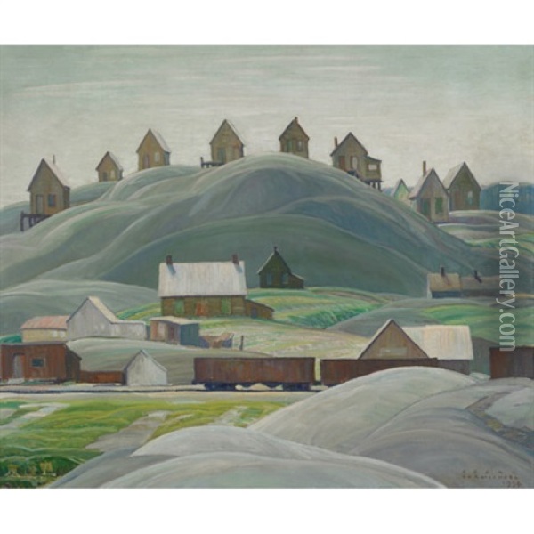 Mill Houses, West River (+ Mill Houses, West River Study; 2 Works) Oil Painting - Franklin Carmichael