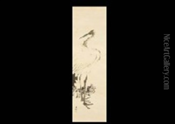 Crane Oil Painting - (Teizo) Hirafuku Hyakusui