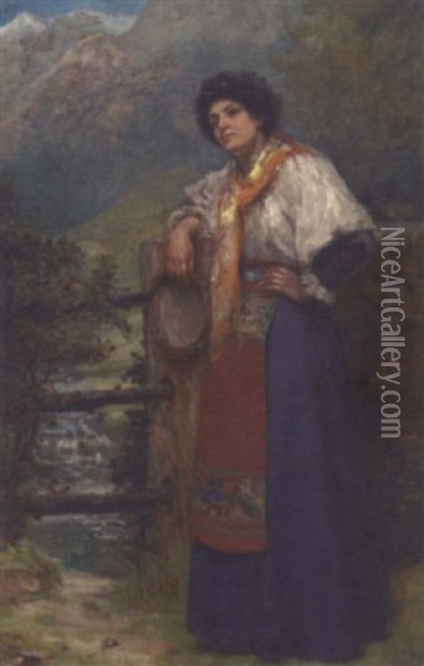 The Tambourine Girl Oil Painting - Albert William Holden