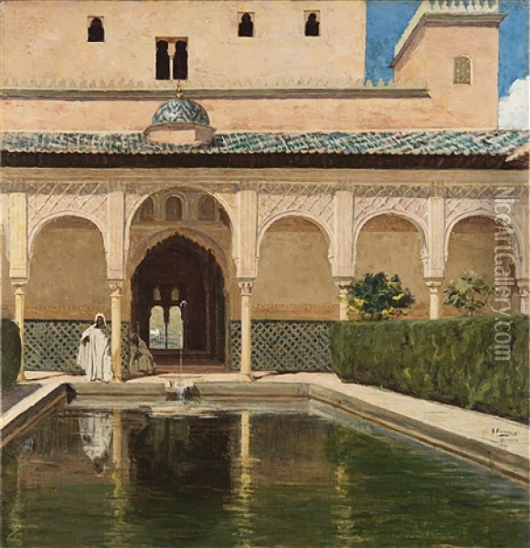 Il Cortile Dell'alhambra Oil Painting - Gustave Vanaise
