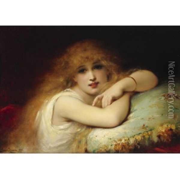 A Young Woman Of Leisure Oil Painting - Pierre Olivier Joseph Coomans