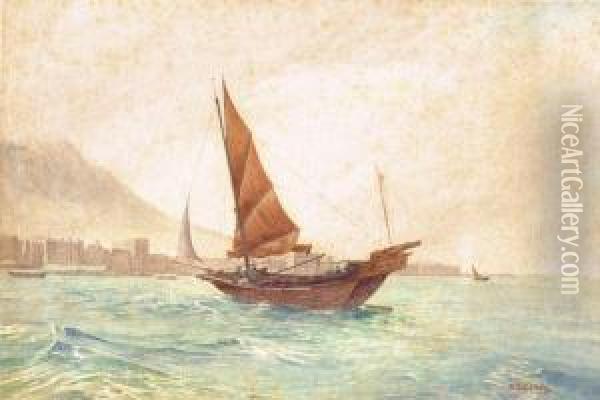 A Junk In Hong Kong Harbour Oil Painting - Henry George Gandy