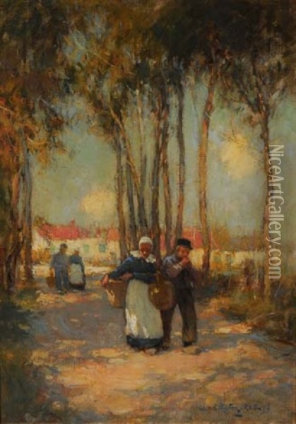 Bauern Auf Dem Weg Zum Markt Oil Painting - Adam Edwin Proctor