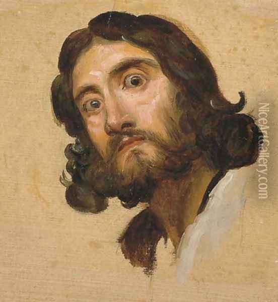 Self-portrait, bust-length, with startled eyes wide open Oil Painting - French School