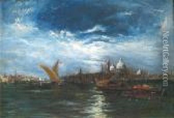 Venice By Moonlight Oil Painting - James Holland