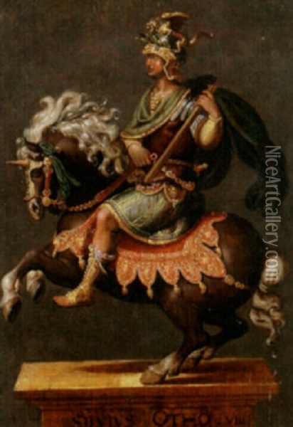 Silius Vii On Horseback Wearing Military Regalia Oil Painting - Maerten Jacobsz van Heemskerck