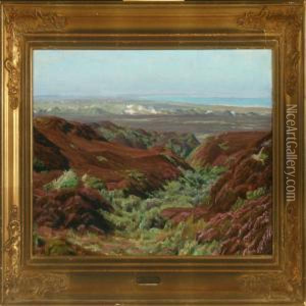 Landscape, In Thebackground The Sea Oil Painting - Henrik Gamst Jespersen