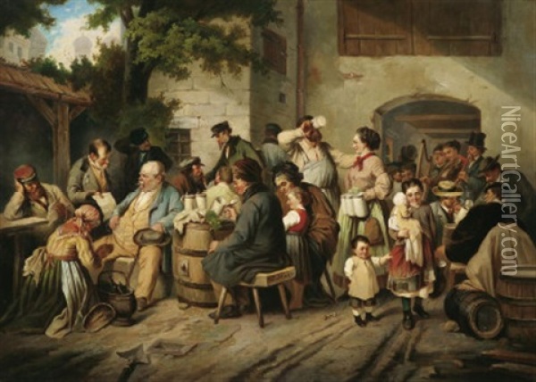 Buntes Treiben Im Hinterhof Einer Munchener Bierstube Oil Painting - Joseph Haier