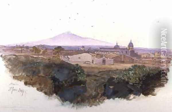 Catania Oil Painting - Edward Lear