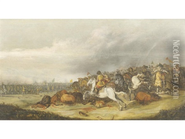 A Cavalry Charge Oil Painting - Dirk Stoop