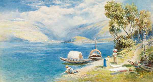 Lake Como with Bellagio in the distance, Italy Oil Painting - Charles Rowbotham