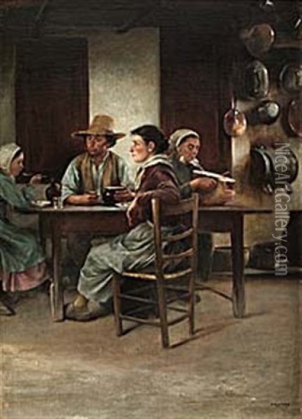 Vid Matbordet Oil Painting - August Vilhelm Nikolaus Hagborg