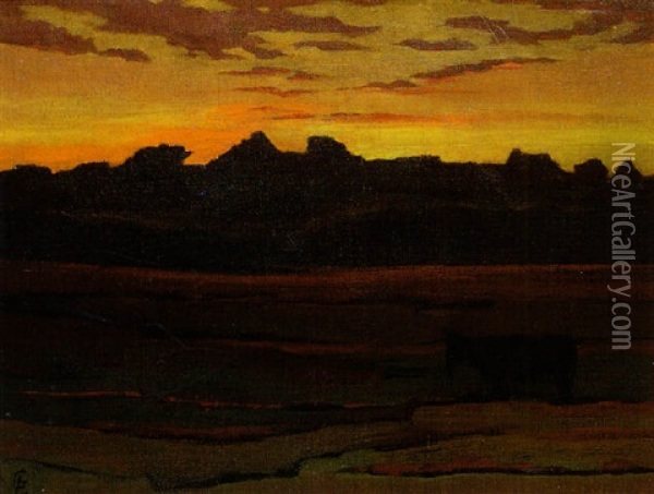 Coucher De Soleil Sur La Lande Oil Painting - Georges Lacombe