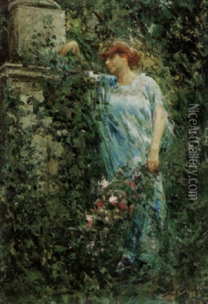 Figura Femminile Nel Giardino Oil Painting - Luca Postiglione