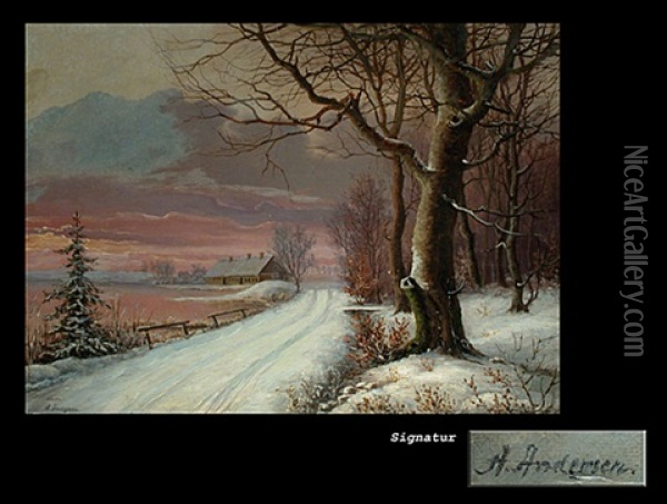 Der Verschneite Uferweg Oil Painting - Anders Andersen-Lundby