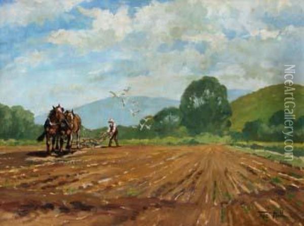 Ploughing Scene Oil Painting - Frederick Hall