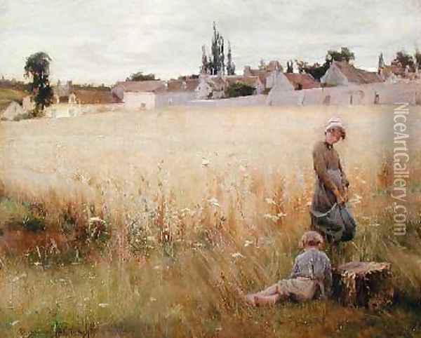 Children in a Field Oil Painting - Henri Alphonse Laurent-Desrousseaux