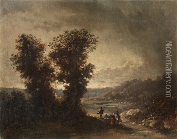 Landscape With Travellers Oil Painting - Jean-Charles (Col.) Langlois