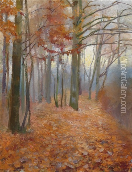 Autumn Woodland Oil Painting - Waclaw (Venceslas) Szymanovski