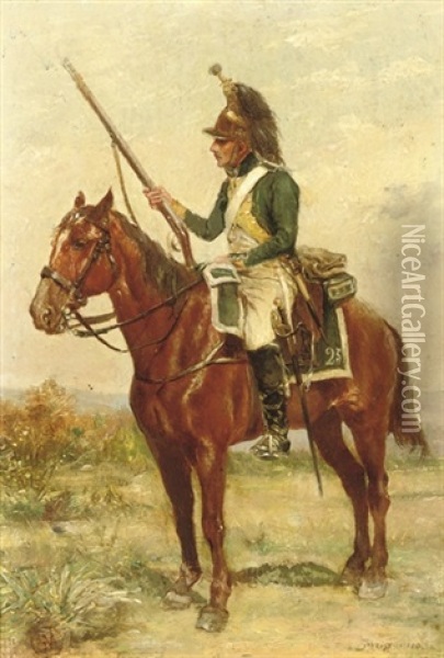 Dragon En Vedette: An Officer On Horse Back Oil Painting - Ernest Meissonier