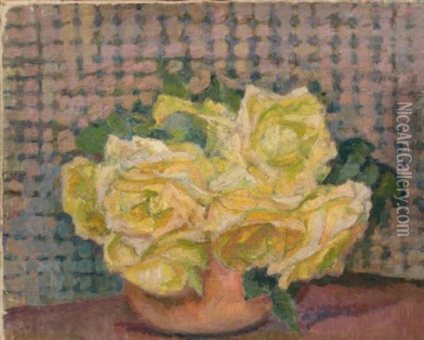 Vase De Roses Oil Painting - Theo van Rysselberghe