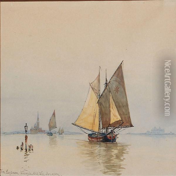 Sejlskibe I Lagunen Ud For Venedig Oil Painting - Vilhelm Karl Ferd. Arnesen