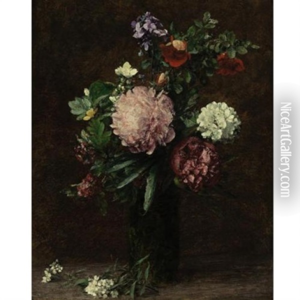 Fleurs, Gros Bouquet Avec Trois Pivoines Oil Painting - Henri Fantin-Latour