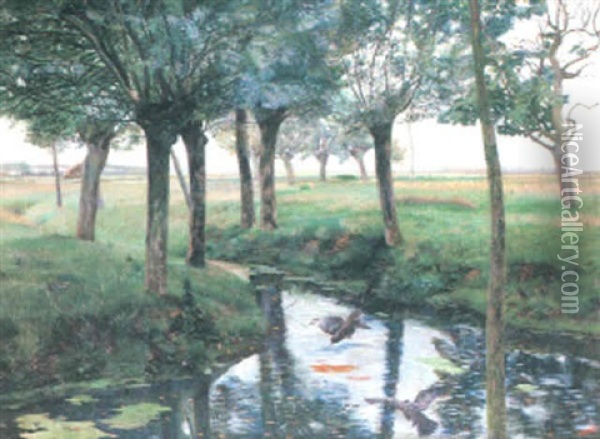 Flodlandskap Oil Painting - Karl Mediz