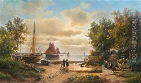 Blick Auf Die Elbe Oil Painting - Hermann Rudolf Hardorff the Younger