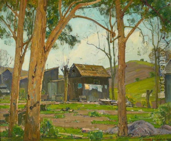 Wash Day At Wendt's Cabin In Trabuco Canyon Oil Painting - William Wendt