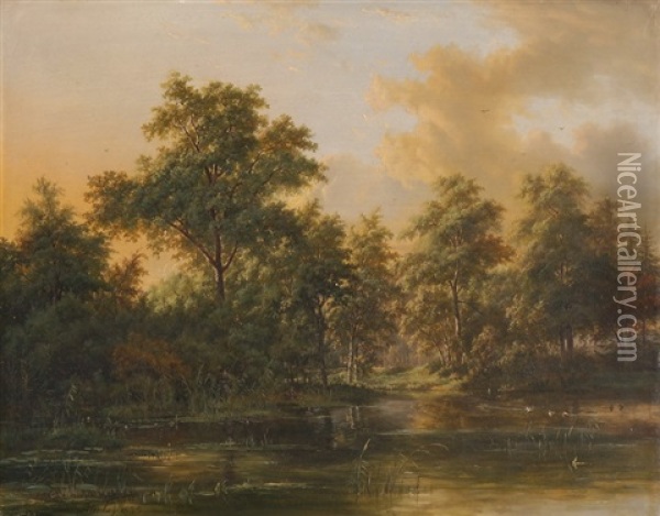 Sommerlandschaft Mit See Im Abendrot Oil Painting - Jacobus Theodorus Abels