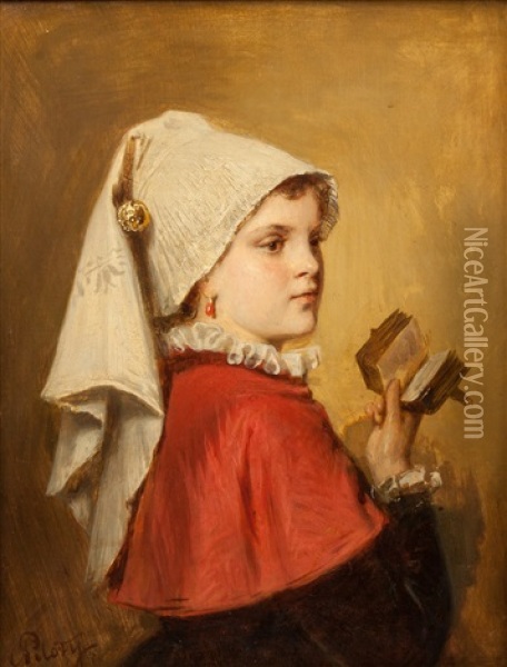 Young Girl With Book Oil Painting - Karl Theodor von Piloty