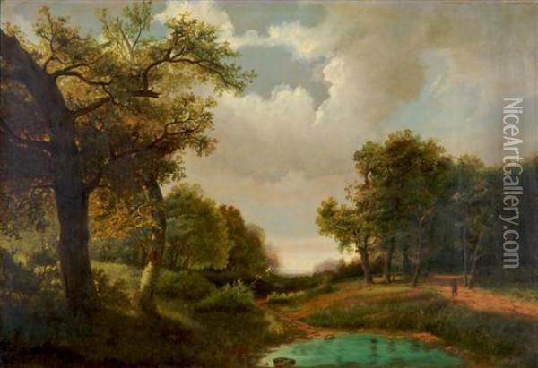 Landscape In Summer With Clouded Sky Oil Painting - Marinus Koekkoek