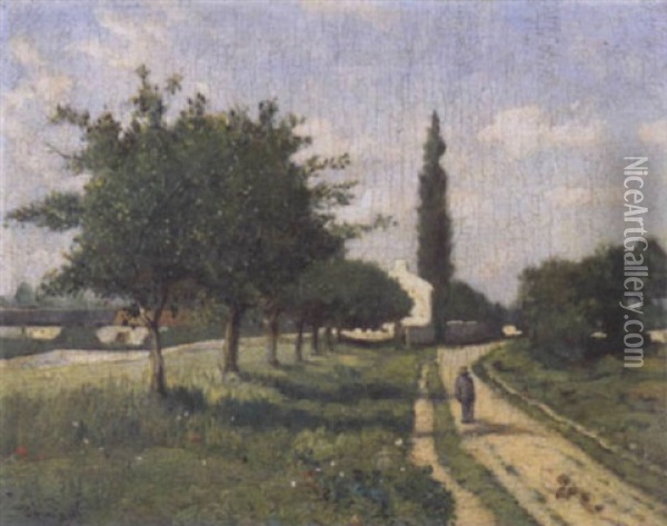 Paysan Sur La Route Du Village Oil Painting - Antoine Chintreuil