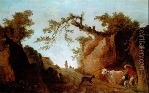 Paysage Avec Bouvier, Son Chien Et Sa Vache Oil Painting - Hubert Robert