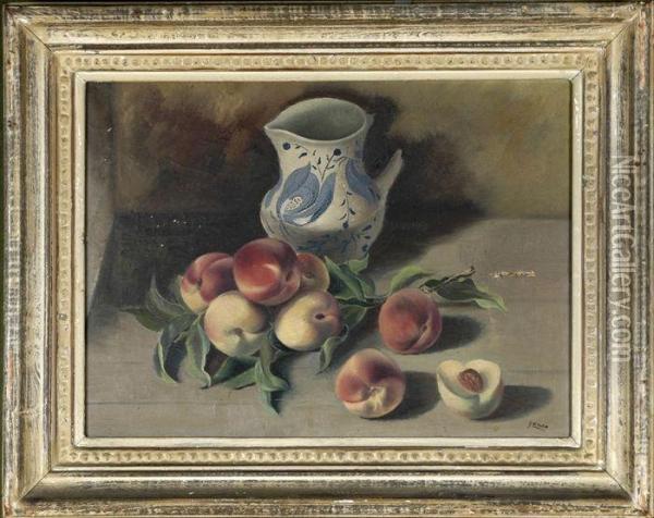 Still Life With Peaches And Broken Pitcher Oil Painting - Emil Ganso