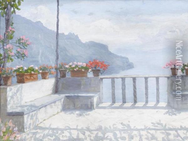 Sonnige Terrasse Mit Blick Auf Die Amalfikuste Oil Painting - Laurenzio Laurenzi