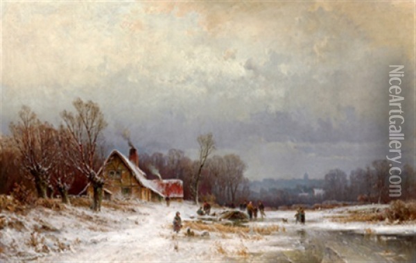 Winterlandschaft Oil Painting - August Eduard Schliecker