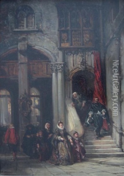 Scene De Cour Oil Painting - Louis-Gabriel-Eugene Isabey