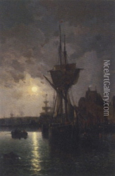 The Port Of Honfleur Oil Painting - Gaston Marie Anatole Roullet